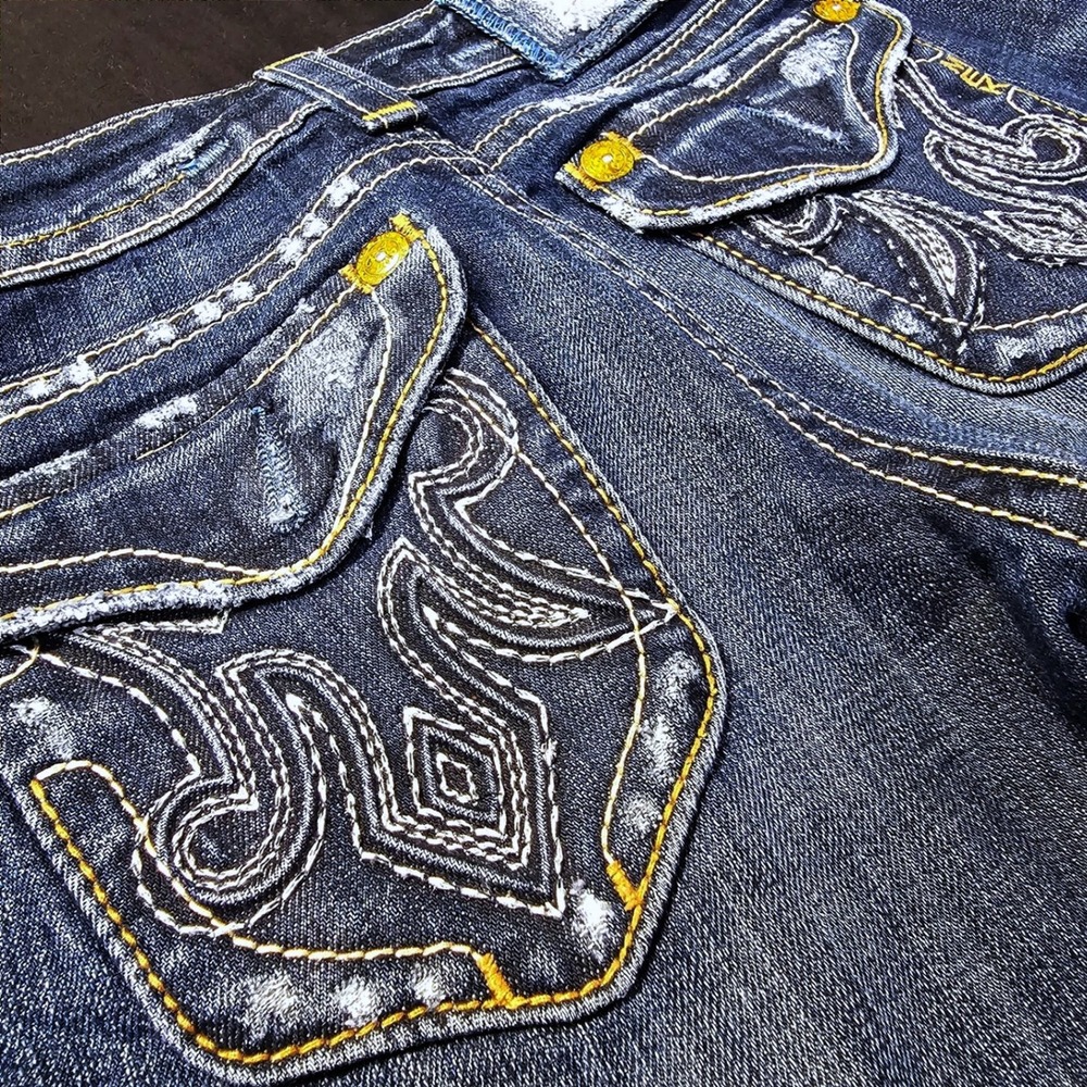 MEK Denim Oaxaca Jeans Womens 24 Y2K Flare Bootcut Embroidered Western Distress - Picture 6 of 10